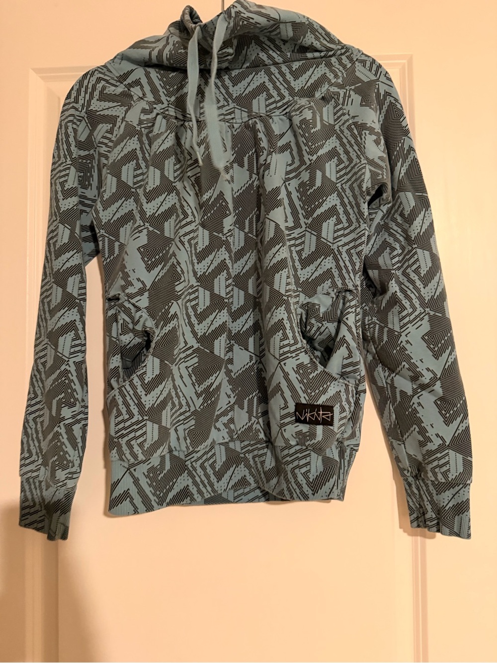 Blue Geo-Print Men’s ski Hoodie Sweater